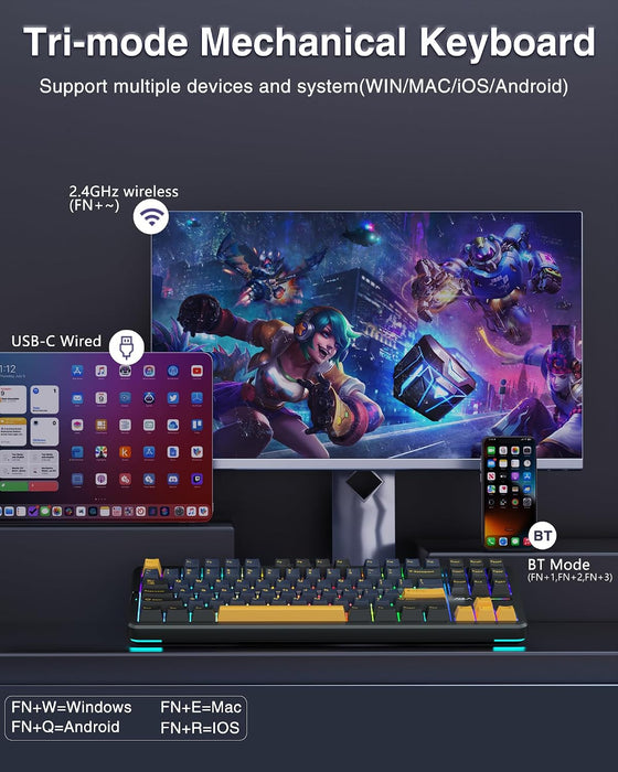 AULA F87 – TECLADO MECÁNICO INALÁMBRICO 75% TKL RGB (2.4GHz) GRADO A