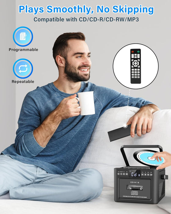 Reproductor de CD Boombox Portátil Greadio con Casete y Bluetooth Recargable | Grado A