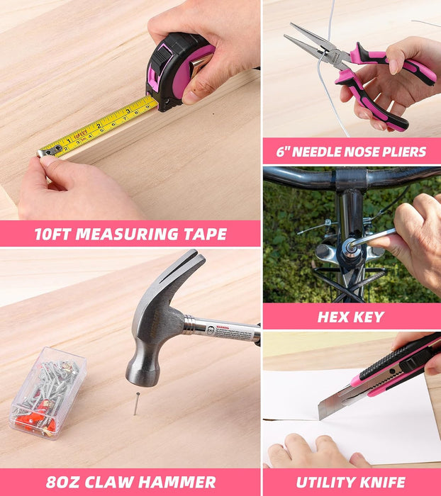 PINK TOOL SET: TOOL KIT WITH 12V CORDLESS DRILL SET FOR WOMEN HOME HAND REPAIR TOOLS SETS DRILLS CASE GRADO A