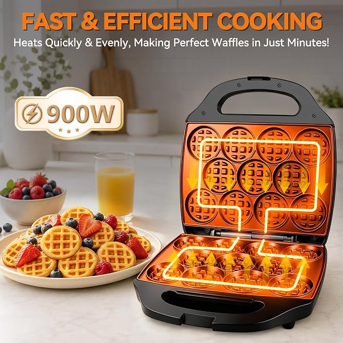 MÁQUINA DE MINI WAFFLES BAKER'S FRIEND BITE-SIZE | COLOR AQUA GRADO A
