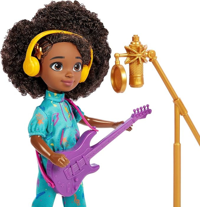 Mattel Karma's World Making Rhymes - Juego de 13 Piezas con muñeca Karma (8.7 Pulgadas), Cabina de Mezcla, Guitarra, Disco Coleccionable y más GRADO A