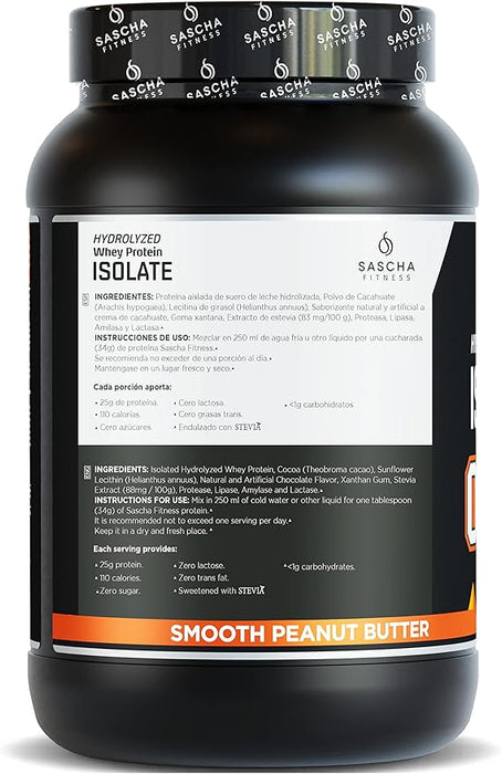 SASCHA FITNESS SUPLEMENTO ALIMENTICIO PROTEÍNA SABOR CREMA DE CACAHUATE, 1044 GR GRADO B
