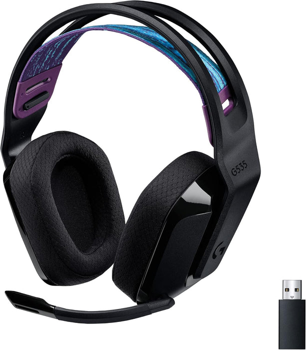 Logitech G535 Lightspeed Audífonos Inalámbricos para Gaming - Ligeros, Micrófono Volteable para silenciar, compatibles con PC, PS4, PS5, hasta 33 hrs de batería, Recargables USB - Negro GRADO B