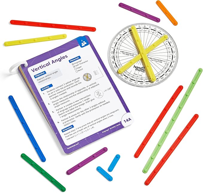 hand2mind AngLegs - Juego de aula con 30 transportadores, manipuladores de geometría, formas geométricas para aula, materiales de matemáticas Montessori, herramientas de enseñanza de matemáticas, GRADO B