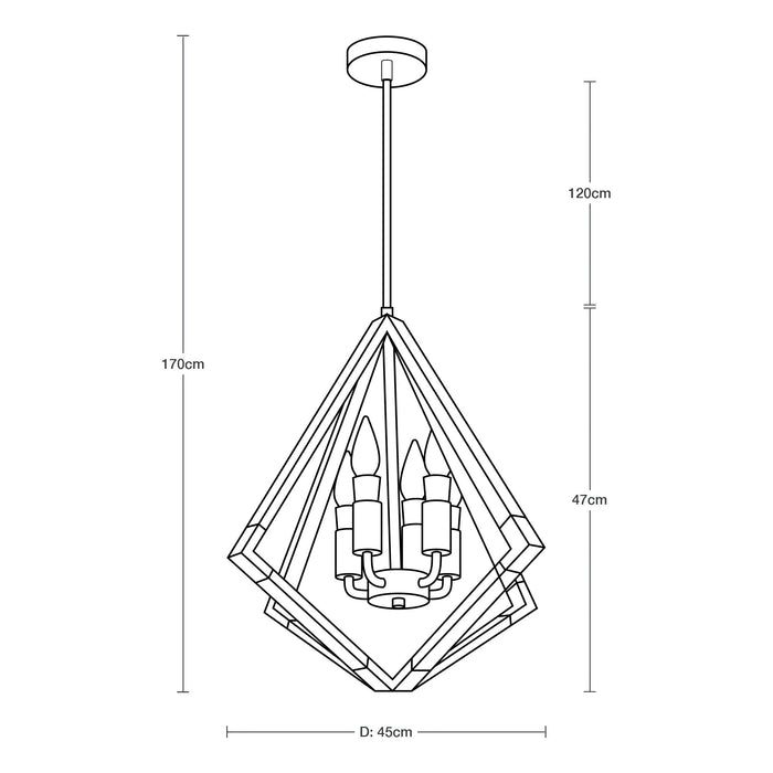 Lámpara Colgante Rústica Moderna de Plata Cromo (4 Luces E12) GRADO B