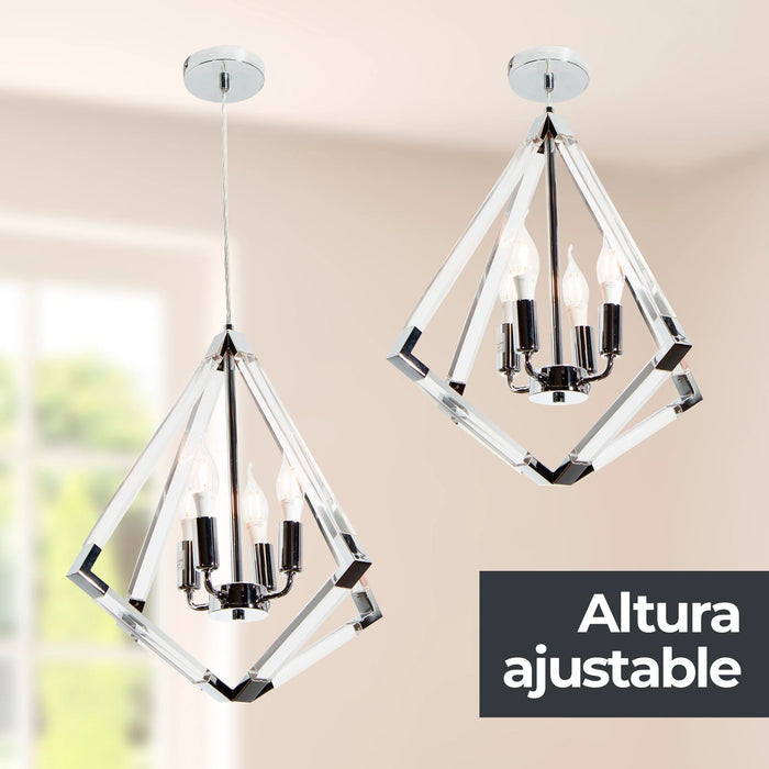 Lámpara Colgante Rústica Moderna de Plata Cromo (4 Luces E12) GRADO B