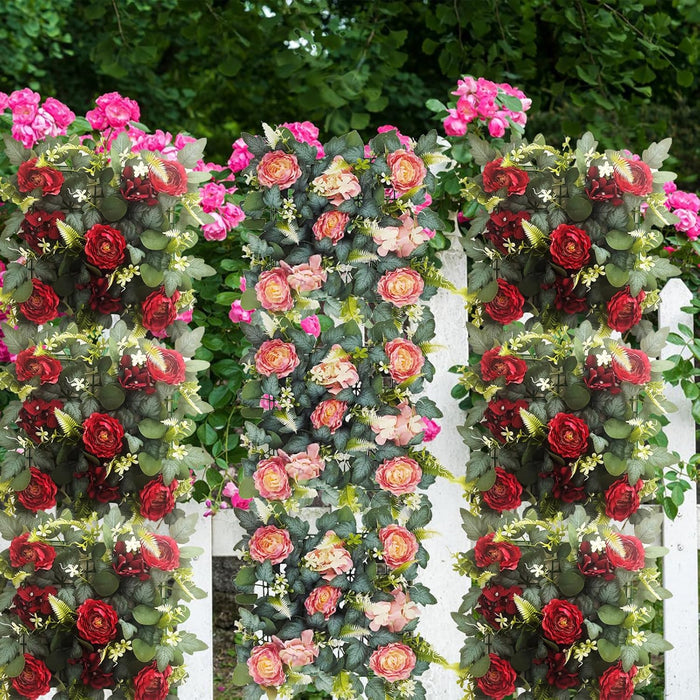 FLOR DE PARED 40X60CM BASE VERDE ROSAS ROSAS 4 PIEZAS GRADO A