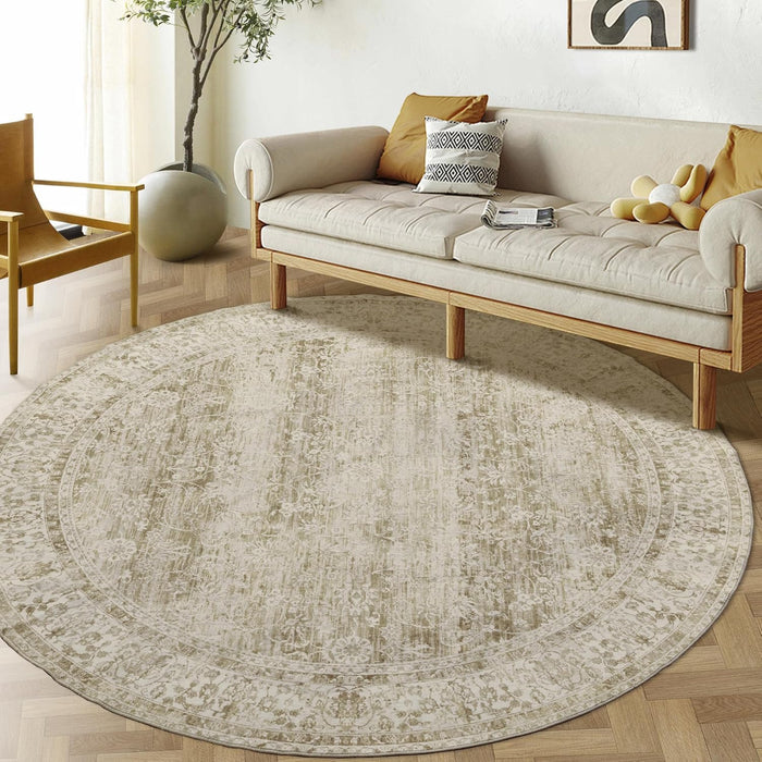 SAFAVIEH Relfection collection RFT667A, Alfombra redonda de 5 pies , color beige y crema GRADO B