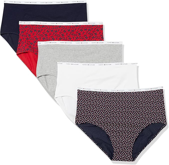 TOMMY HILFIGER ROPA INTERIOR DE ALGODÓN, PAQUETE DE 5 UNIDADES, TAMAÑO REGULAR Y GRANDE ROPA INTERIOR PARA MUJER GRADO B
