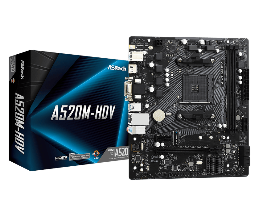 Placa Madre Asrock A520m-hdv Color Negro