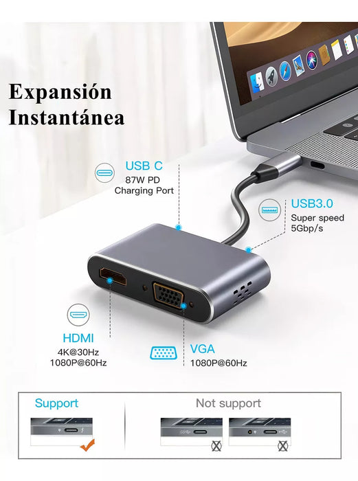 adaptador usb c a hdmi vga 4 en 1 para macbook/air pro/ipad GRADO B