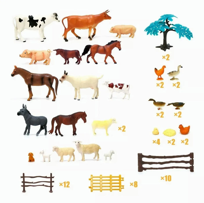 JUGUETES DE MUÑECAS ANIMALES DE GRANJA CON VALLA 60 PIEZAS GRADO B