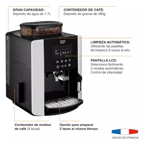 Cafetera Espresso súper automática arábica Silver Krups GRADO A