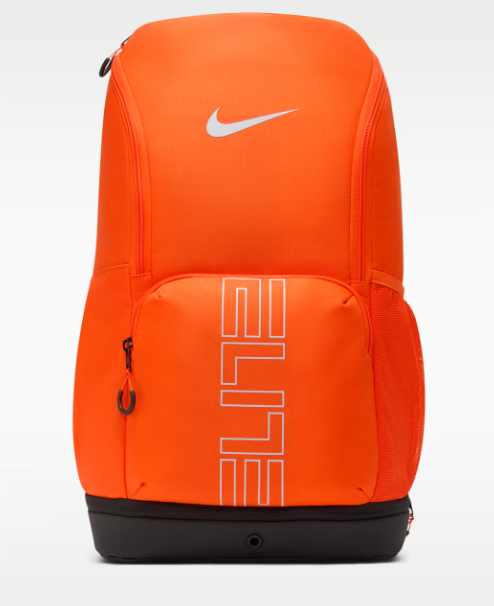 NIKE VARSITY ELITE MOCHILA NARANJA COLOR NARANJA SEGURIDAD/NEGRO/GRIS LOBO LISO  |  GRADO A