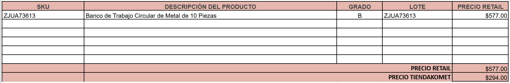 Banco de Trabajo Circular de Metal de 10 Piezas
