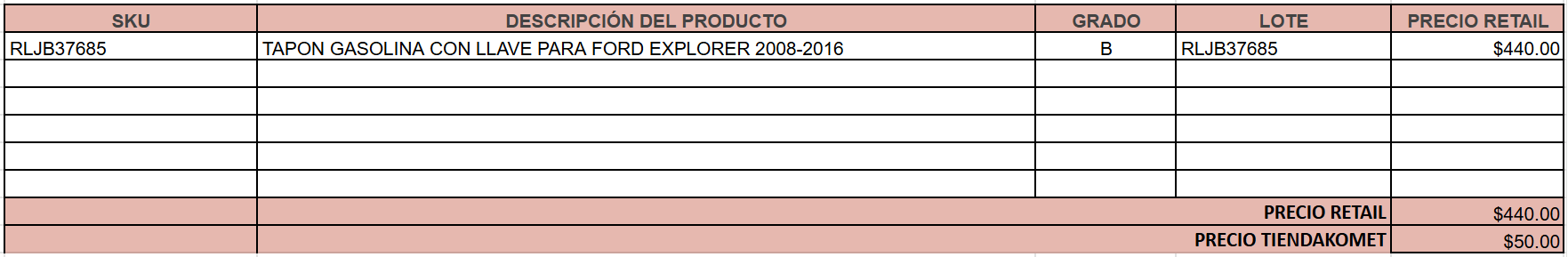TAPON GASOLINA CON LLAVE PARA FORD EXPLORER 2008-2016