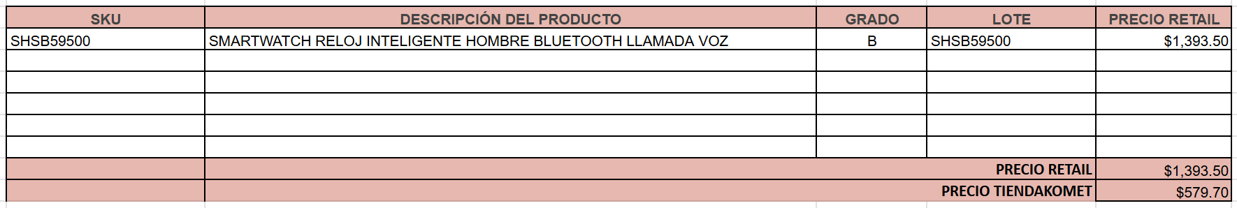 SMARTWATCH RELOJ INTELIGENTE HOMBRE BLUETOOTH LLAMADA VOZ GRADO B