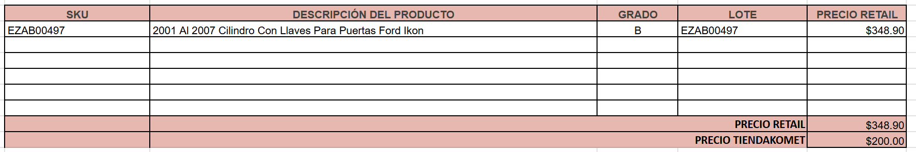 2001 Al 2007 Cilindro Con Llaves Para Puertas Ford Ikon