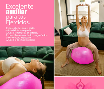 Pelota de Yoga 65 cm Soporta 180 kg Crossfit Rosa GRADO B