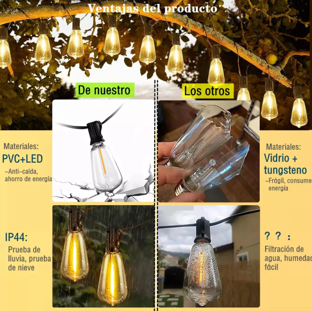 guirnalda de luces 30m 45+2 led foco exterior vintage GRADO B