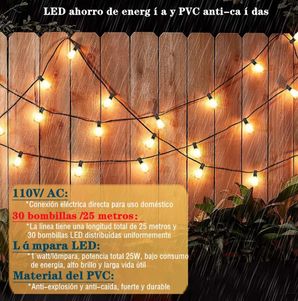 guirnalda de luces 30m 45+2 led foco exterior vintage GRADO B