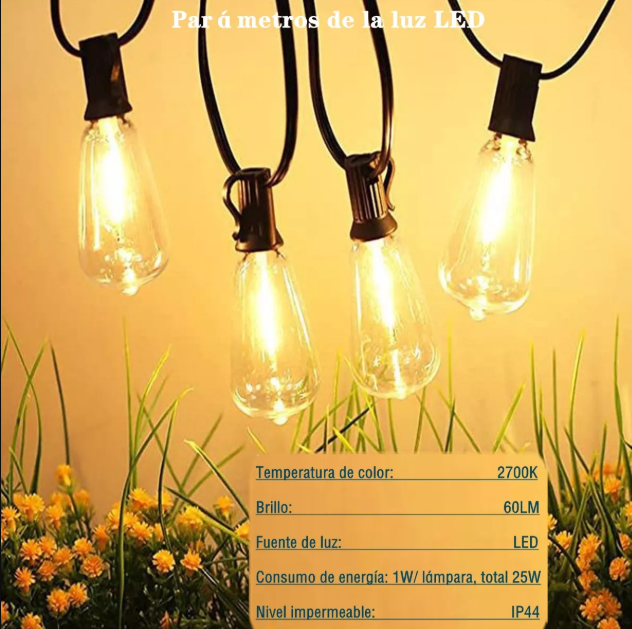 guirnalda de luces 30m 45+2 led foco exterior vintage GRADO B