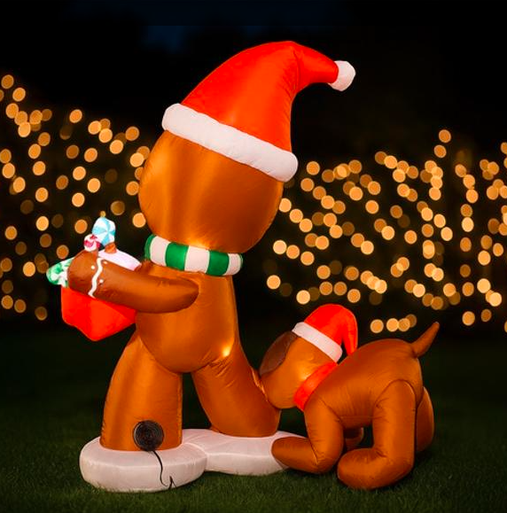 INFLABLE DE NAVIDAD HOMBRE DE JENGIBRE Y PERRO LUZ LED 1.55M GRADO B