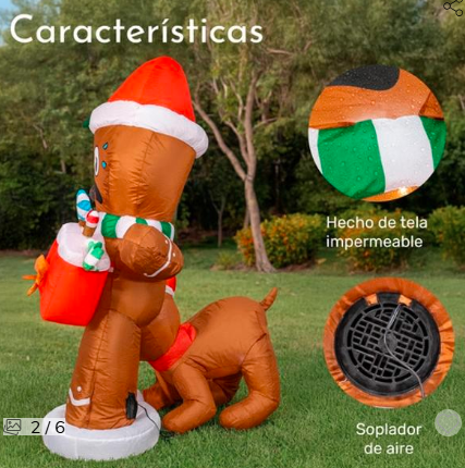 INFLABLE DE NAVIDAD HOMBRE DE JENGIBRE Y PERRO LUZ LED 1.55M GRADO B