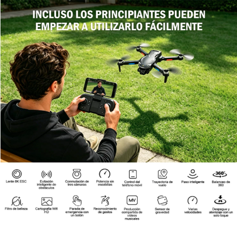 MINI DRON V888 8K PROFESIONAL DUAL CÁMARA, FPV 2.4GHZ, NEGRO GRADO B