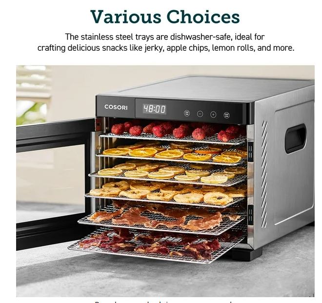 COSORI bandejas de acero Inoxdable para deshdratador de acero  color cecIna carne carne de res fruta verduras  GRADO B