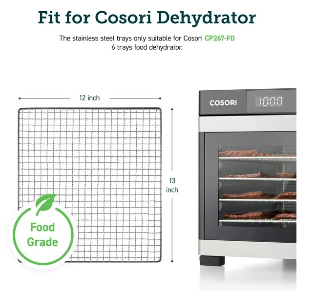 COSORI bandejas de acero Inoxdable para deshdratador de acero  color cecIna carne carne de res fruta verduras  GRADO B