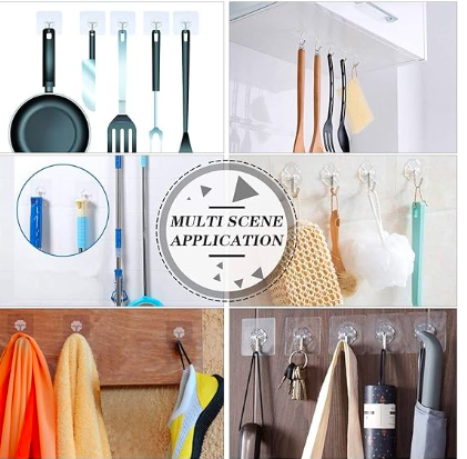 Ganchos Adhesivos Transparentes, 20 PCS Ganchos de Baño Adhesivos Ganchos Impermeables y Reutilizables Sin Costura, Gancho de Pared de Cocina con Ganchos Inoxidables GRADO B