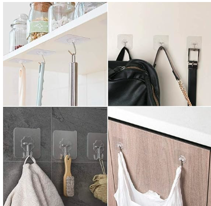 Ganchos Adhesivos Transparentes, 20 PCS Ganchos de Baño Adhesivos Ganchos Impermeables y Reutilizables Sin Costura, Gancho de Pared de Cocina con Ganchos Inoxidables GRADO B