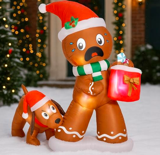 INFLABLE DE NAVIDAD HOMBRE DE JENGIBRE Y PERRO LUZ LED 1.55M GRADO B