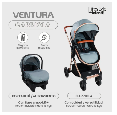 Carriola Travel System Con Base Lifestyle By Infanti Ventura Color Gris Chasis Dorado GRADO B