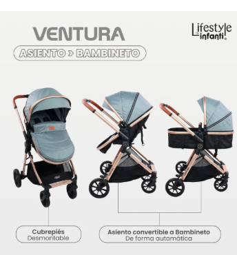 Carriola Travel System Con Base Lifestyle By Infanti Ventura Color Gris Chasis Dorado GRADO B