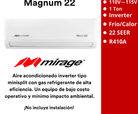 MINISPLIT INVERTER 220V FRIO CALOR MIRAGE 1 TON MAGNUM 22 SE BLANCO GRADO B