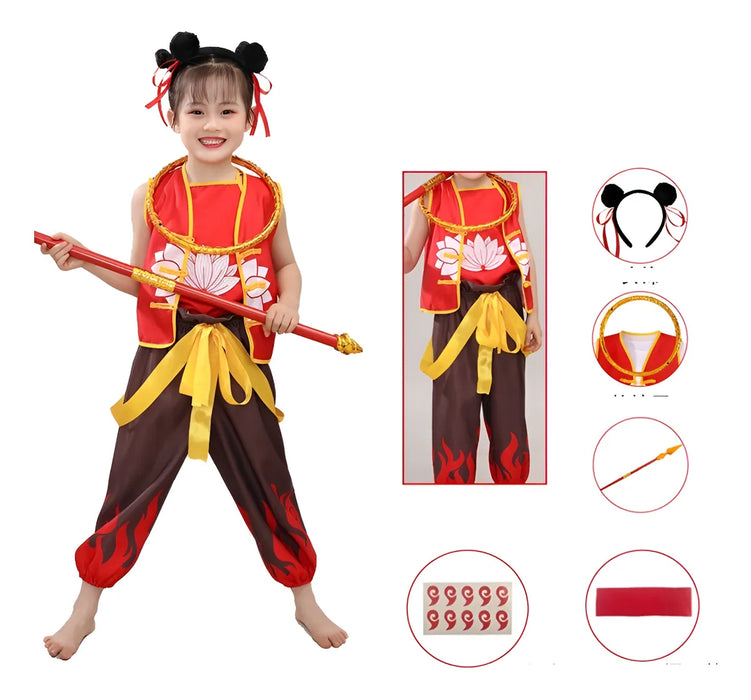 Disfraz De Nezha Para Niño Completo Con Accesorios - Héroe Tradicional Chino - Halloween, Fiestas Infantiles, Cosplay Grado B
