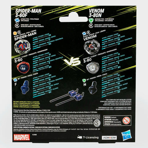 beyblade x pack mÃºltiple de marvel spider-man vs venom