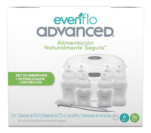 set de 6 biberones evenflo advanced esterilizador y cepillo blanco GRADO B