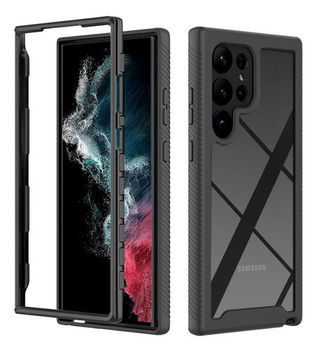 FUNDA SILICONA 2 EN 1 SAMSUNG A71 4G TRANSPARENTE BORDE EN NEGRO