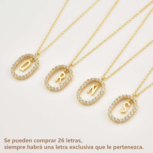 COLLARES MUJER INICIAL LETRAS OVAL BAÃƒÂ±O ORO 18K ZIRCONIAS
