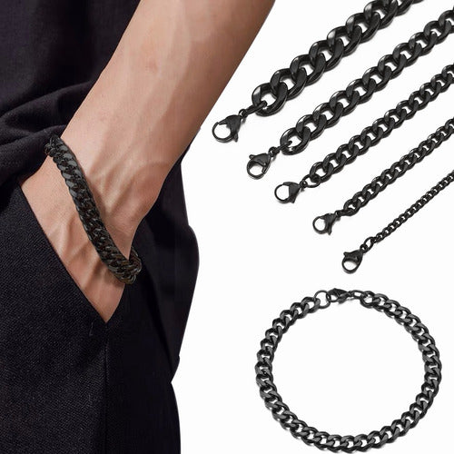 pulsera esclava con eslaban de acero negro estlo cubano 1