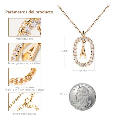 COLLARES MUJER INICIAL LETRAS OVAL BAÃƒÂ±O ORO 18K ZIRCONIAS