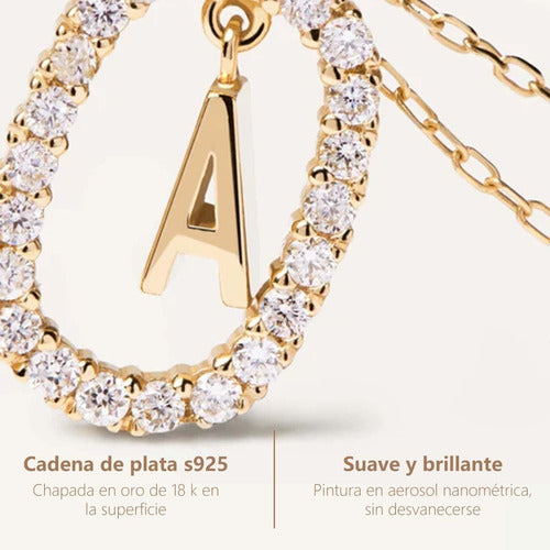 COLLARES MUJER INICIAL LETRAS OVAL BAÃƒÂ±O ORO 18K ZIRCONIAS
