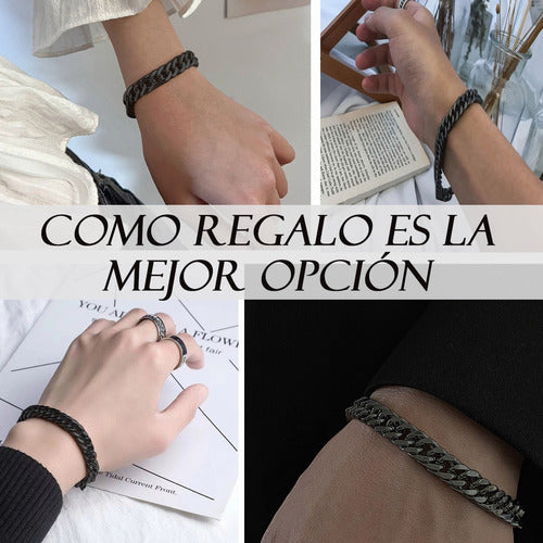 pulsera esclava con eslaban de acero negro estlo cubano 1