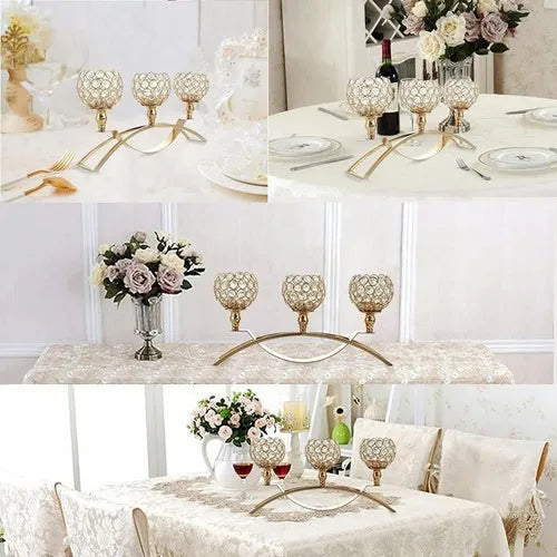 Candelabro Portavelas Cristal Para Decoración De Mesa 3brazo