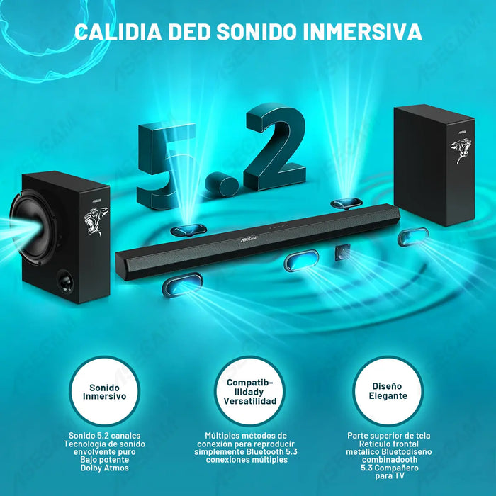 BARRA DE SONIDO HOME THEATER 5.2 CANALES 480W BLUETOOTH NEGR NEGRO 480 GRADO B