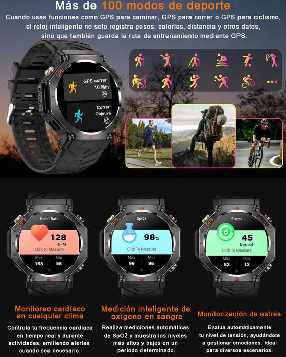SMARTWATCH RELOJ INTELIGENTE HOMBRE GPS LLAMADA BLUETOOTH NEGRO DEPORTIVO SILICONAS NEGRO NEGRO GRADO B