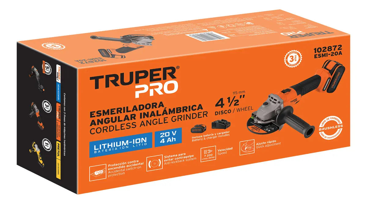 ESMERILADORA TRUPER ESMI-20A COLOR NARANJA GRADO A